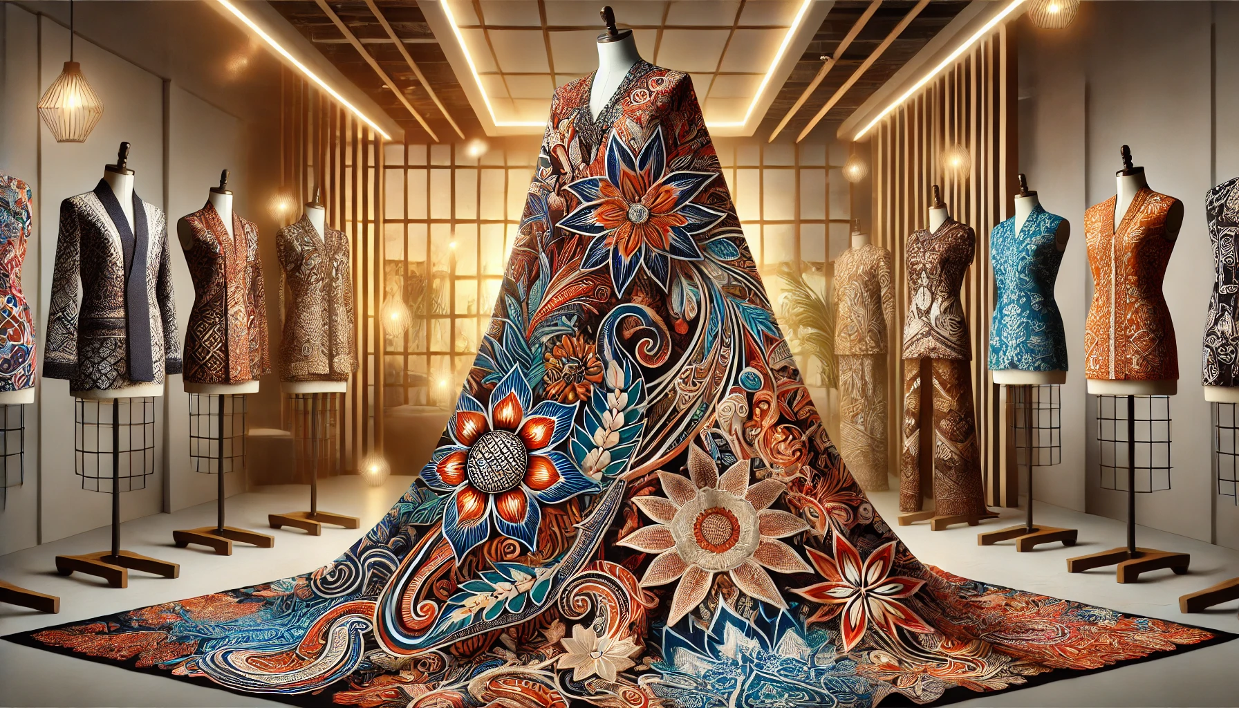 Ilustrasi Batik Sunda yang menawan dan artistik yang menampilkan motif tradisional yang rumit seperti flora, fauna, pola geometris, dan abstrak